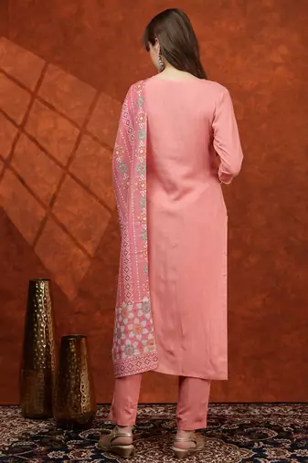 embroidered tie-up neck thread work straight kurta with trousers & dupatta
