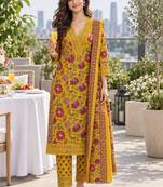 women floral printed regular  cotton kurta with trousers & dupatta