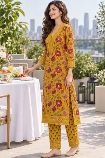 women floral printed regular  cotton kurta with trousers & dupatta