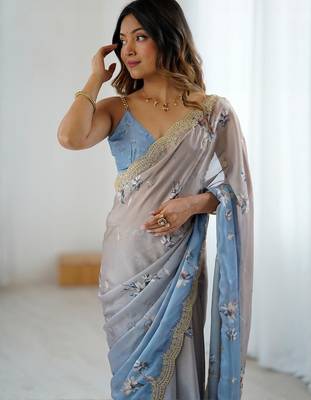 Grey grey embellished  chiffon sarees 2