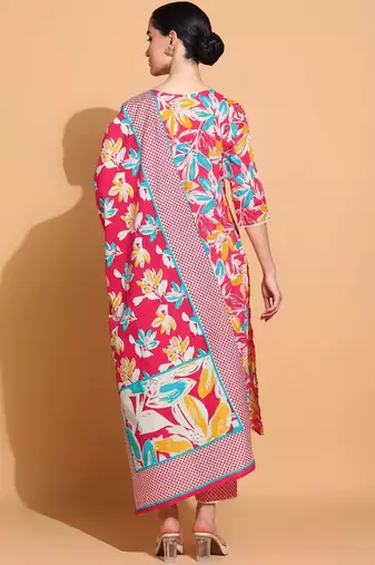 women floral printed  cotton kurta with trousers & with dupatta