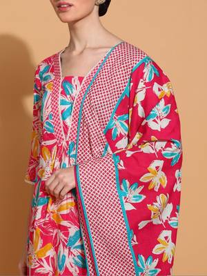 women floral printed  cotton kurta with trousers & with dupatta 7