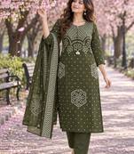 women ethnic motifs printed regular  cotton kurta with trousers & with dupatta