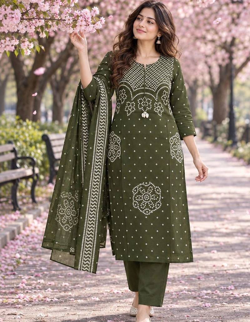 women ethnic motifs printed regular  cotton kurta with trousers & with dupatta