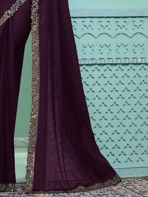 Purple embellished embroidered poly chiffon saree 5