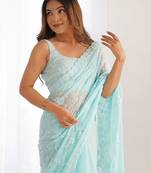 Blue floral sequinned  georgette saree