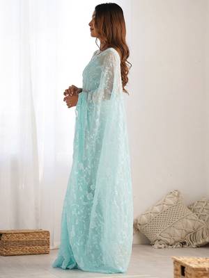 Blue floral sequinned  georgette saree 3