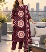 women ethnic motifs printed regular  cotton kurta with trousers & with dupatta
