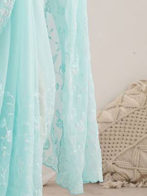 Blue floral sequinned  georgette saree 5
