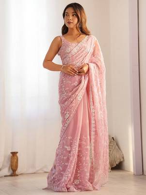 Mauve embellished sequinned  georgette saree 1
