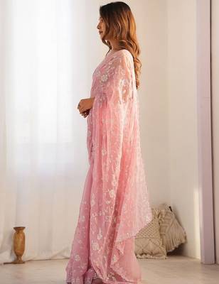 Mauve embellished sequinned  georgette saree 2