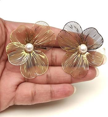 Anti-tarnish filigree petal design, statement studs, women's jewellery, lightweight metal, festive wear 4