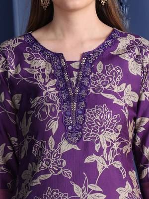 women floral printed sequinned kurta with palazzos & dupatta 2