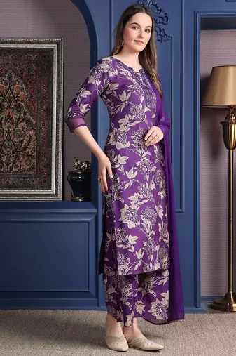 women floral printed sequinned kurta with palazzos & dupatta