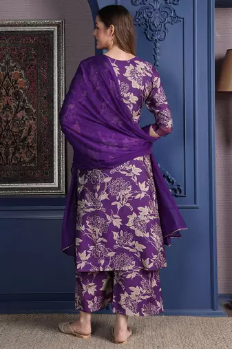 women floral printed sequinned kurta with palazzos & dupatta