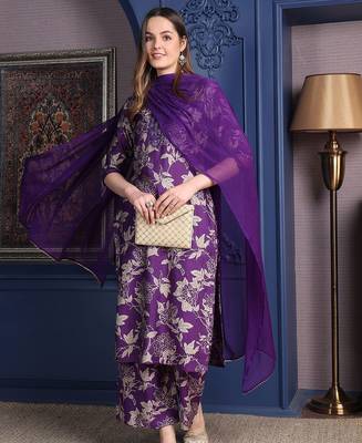 women floral printed sequinned kurta with palazzos & dupatta 6