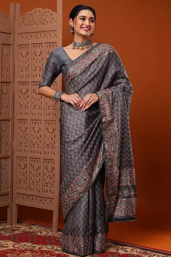 Grey grey bagh printed saree
