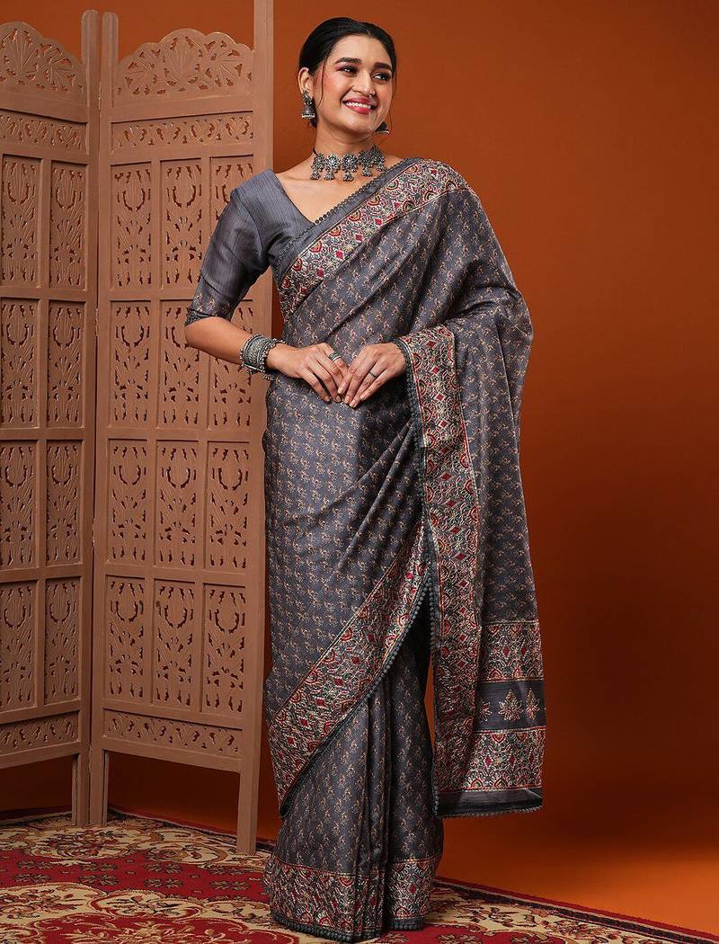 Grey grey bagh printed saree