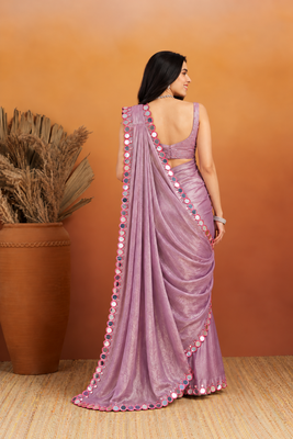 Shoulder pre-pleated solid two-tone pure chiffon ready to wear saree with aari work 2