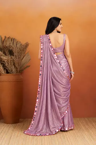 Shoulder pre-pleated solid two-tone pure chiffon ready to wear saree with aari work