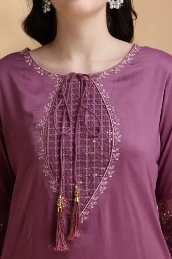 women embroidered sequinned kurta with trousers & with dupatta