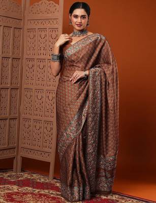 Brown brown floral printed saree 1