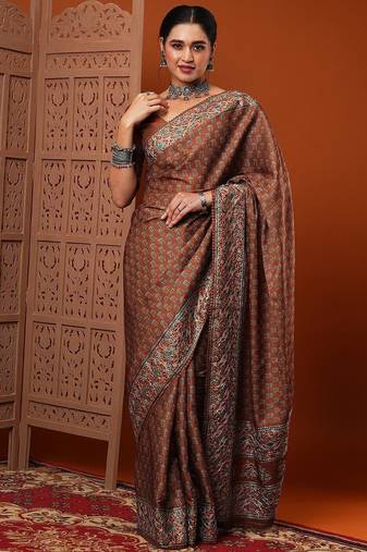 Brown brown floral printed saree