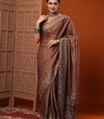 Brown brown floral printed saree