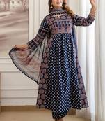 women ethnic motifs printed empire  cotton kurta with trousers & with dupatta