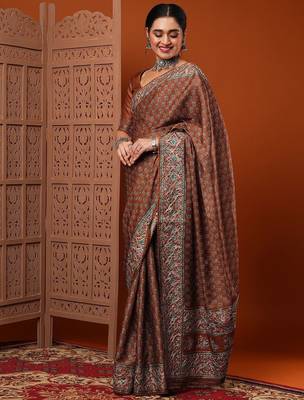 Brown brown floral printed saree 2