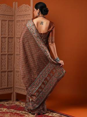 Brown brown floral printed saree 3