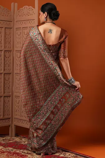 Brown brown floral printed saree