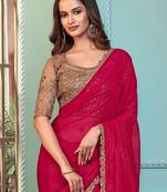 Pink embellished embroidered poly georgette saree