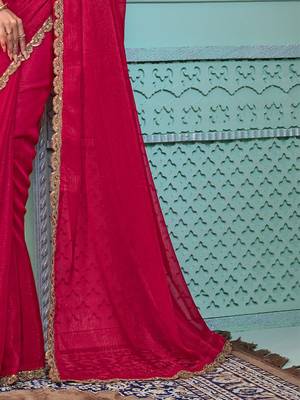 Pink embellished embroidered poly georgette saree 5