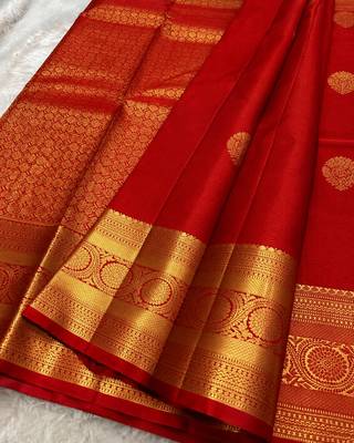 Red color art silk blend sarees with blouse 1