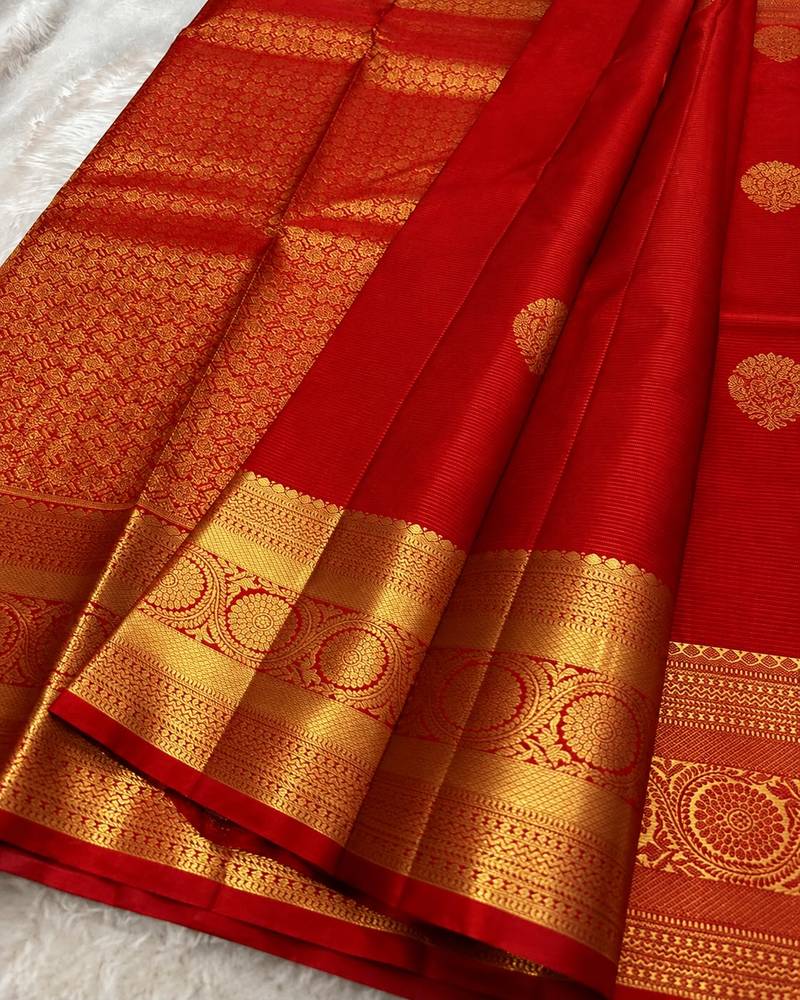 Red color art silk blend sarees with blouse