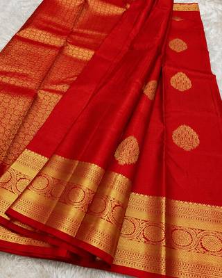 Red color art silk blend sarees with blouse 2