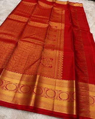 Red color art silk blend sarees with blouse 3