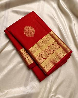Red color art silk blend sarees with blouse 4