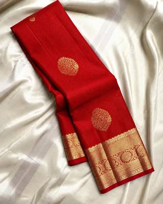 Red color art silk blend sarees with blouse 5