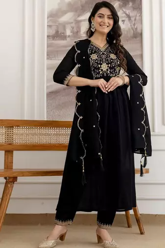 women ethnic motifs embroidered empire sequinned kurta with trousers & with dupatta