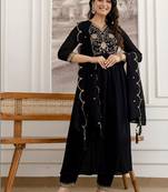 women ethnic motifs embroidered empire sequinned kurta with trousers & with dupatta