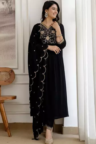 women ethnic motifs embroidered empire sequinned kurta with trousers & with dupatta