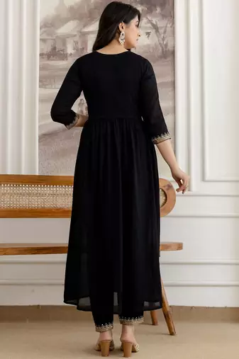 women ethnic motifs embroidered empire sequinned kurta with trousers & with dupatta
