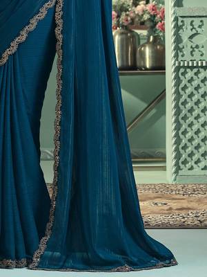 Teal embellished embroidered poly georgette saree 5