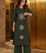 women floral embroidered regular thread work  cotton kurta with palazzos