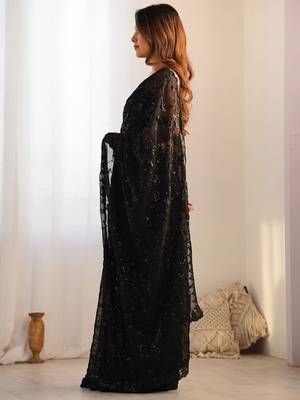 Black embellished sequinned  georgette saree 3