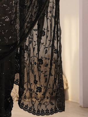Black embellished sequinned  georgette saree 5