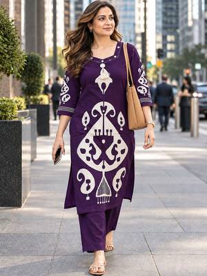 women ethnic motifs printed regular kurta with trousers 1