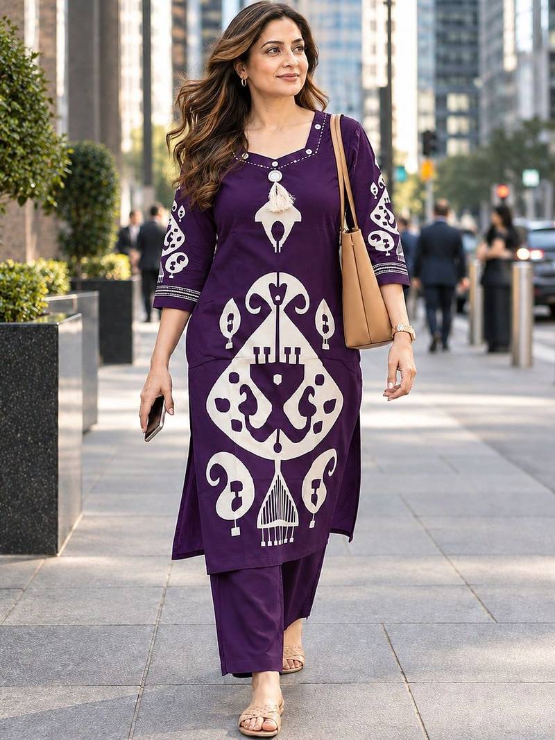 women ethnic motifs printed regular kurta with trousers
